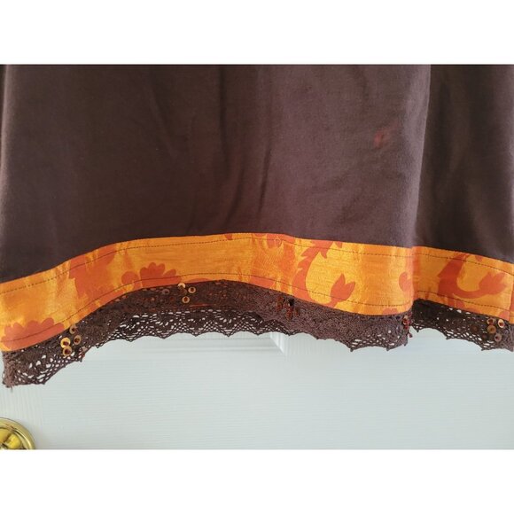 Savage Couture Brown Orange Patchwork dress Boho size Small Embroidered festival - Picture 7 of 10